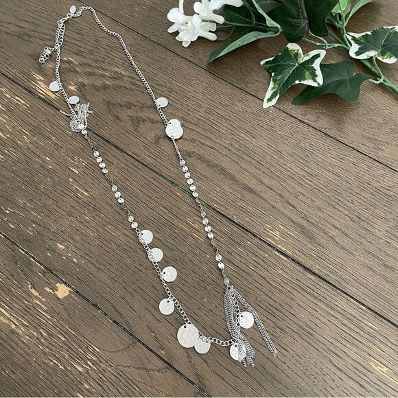 CHICO’s Camryn Single-Strand Necklace metal cubic zirconia, tassel charm - Picture 3 of 8